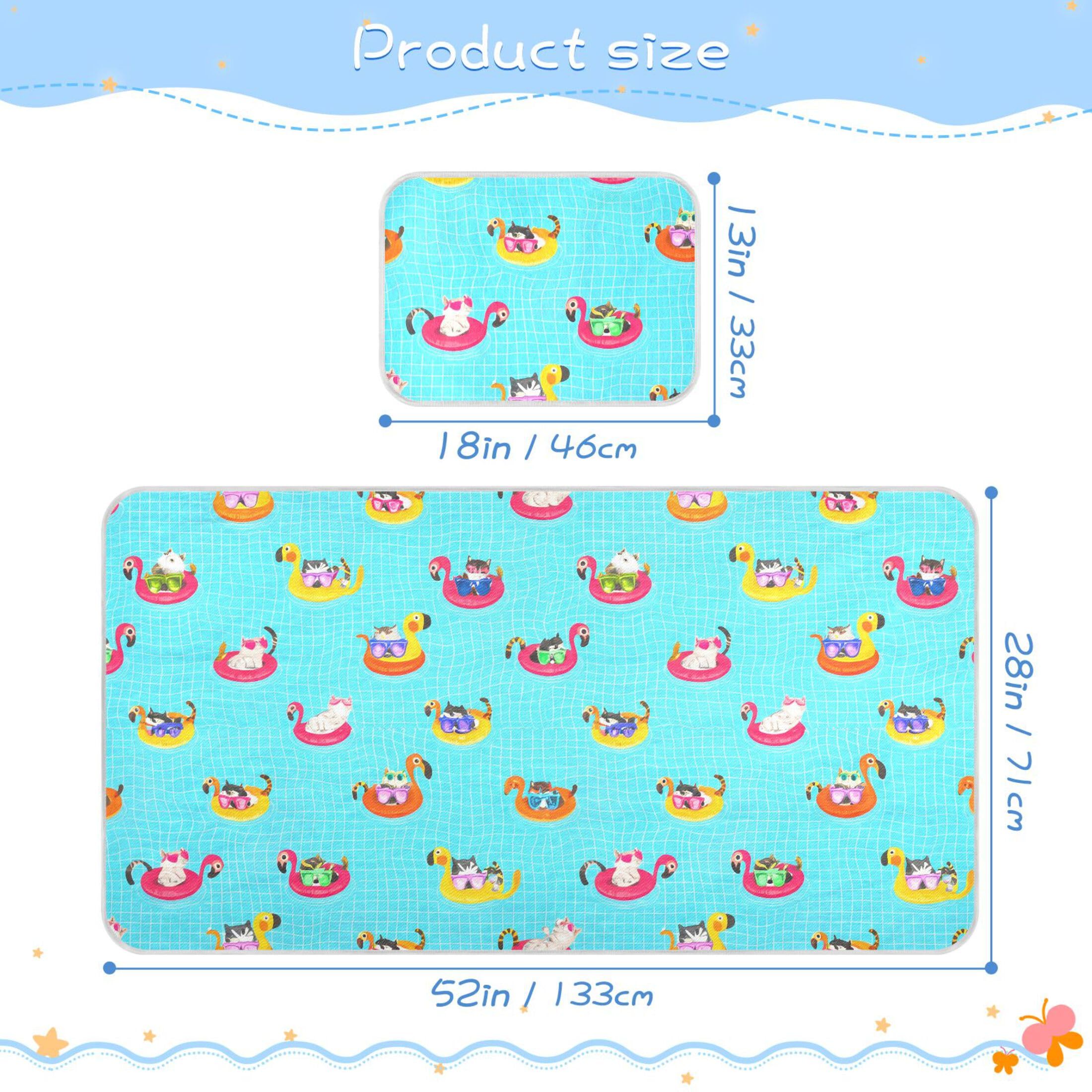 Takiito Swimming Cats Baby Cooling Mattress Pad, Soft & Breathable Cooling Mat Keep Baby Cool in Summer 28x52 in, Nursery Essential