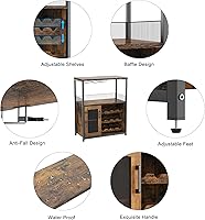 Vista 4 de Armario de bar de vinos con almacenamiento, pequeño gabinete de licor, armario de bar con soporte de vidrio para apartamento, bar, cocina, comedor