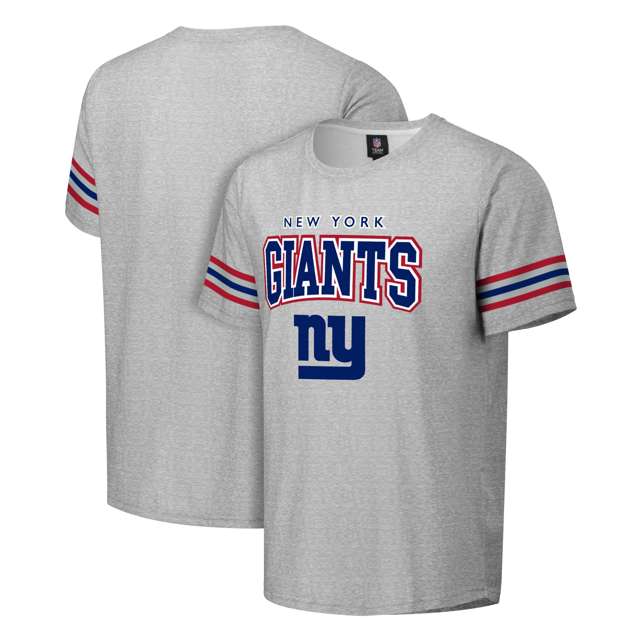 FOCO NFL Men's Officially Licensed Gray Team Color Primary Logo Arched Wordmark Performance Crewneck Short Sleeve T-Shirt, New York Giants, S