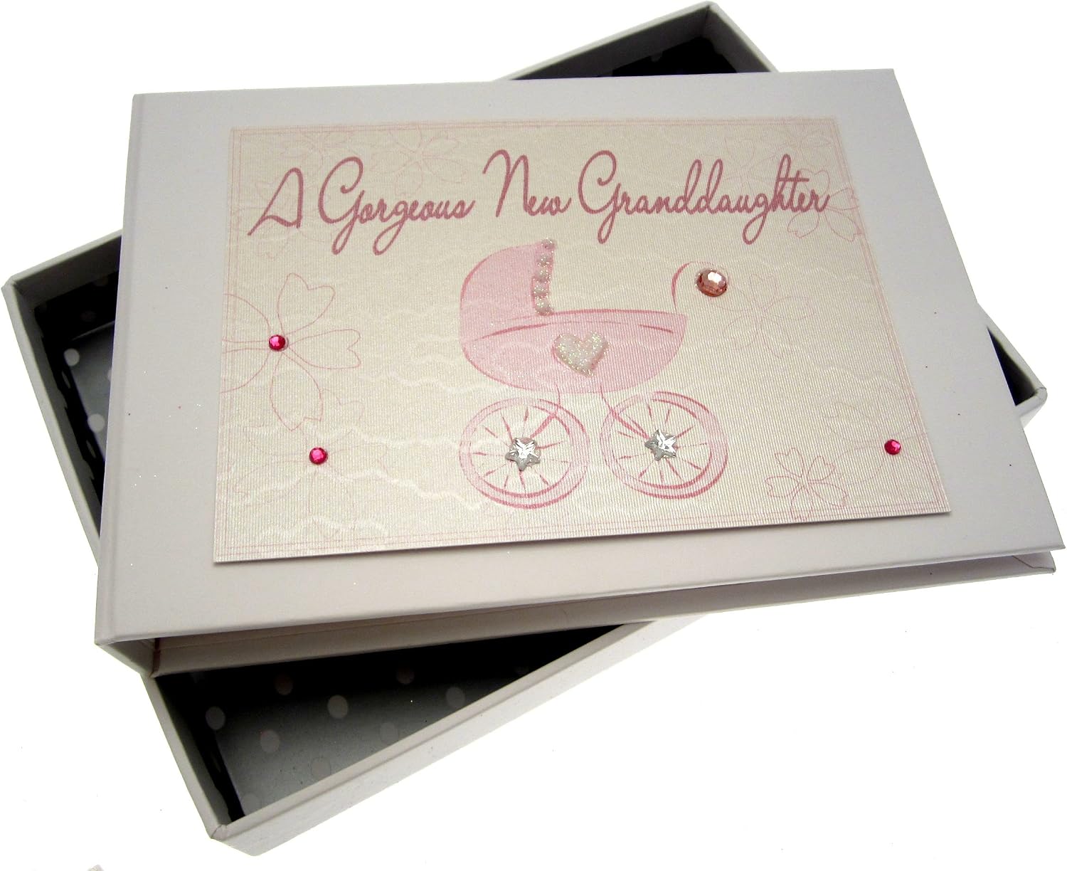White Cotton Cards New Grand Daughter Tiny Photo Album (Pink Pram)