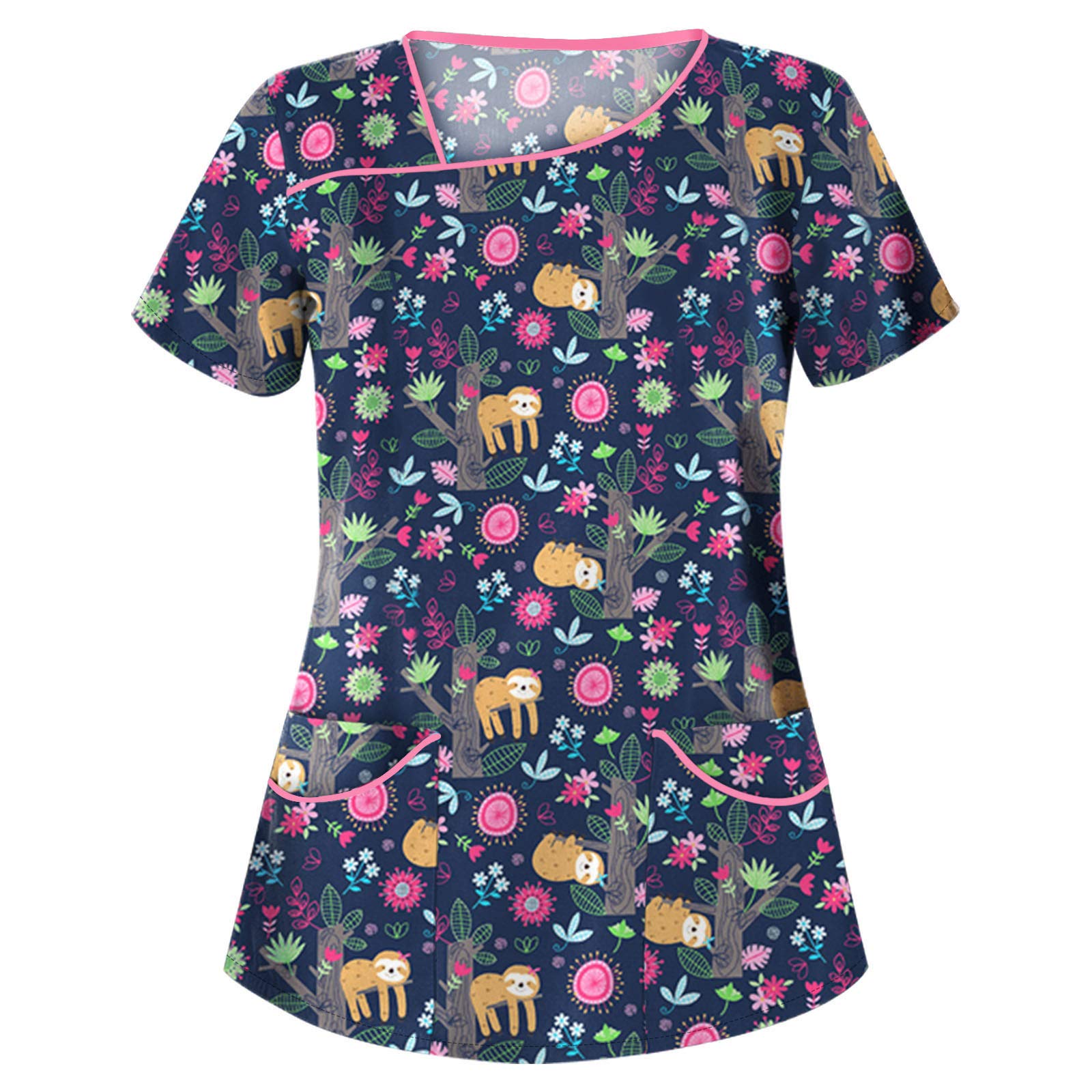 Sizoer Uniforme Enfermera Mujer Dibujos Manga Corta Cuello En V Batas De Laboratorio Respirable Pijama Veterinaria Mujer Camiseta Mujer Deporte Con Bolsillos Blusas Y Camisas Para Mujer