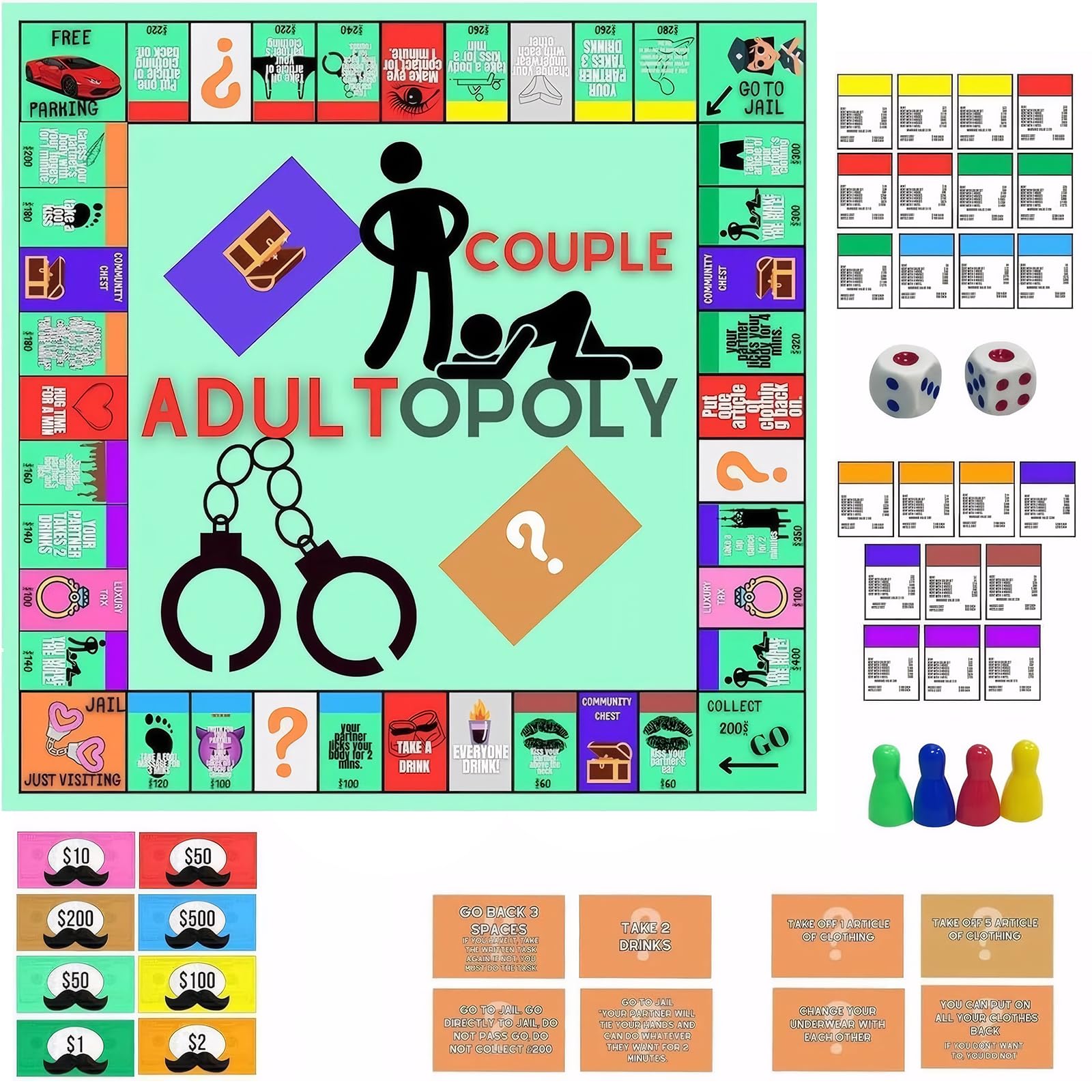 Adultopoly Board Game for Couples, Fun Date Night Monopoly Board Game with Conversation Cards