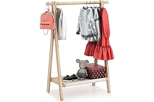 Kids Costume Rack Dress Up Wardrobe | Child Garment Rack with Storage Shelf