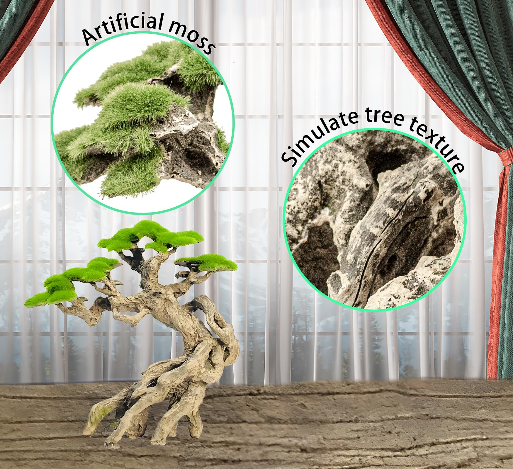 Novelsite Aquarium Dekoration Bonsai Bäume auf Felsen mit künstlichem Moos aus Steinzeug für Goldfische und Bettas