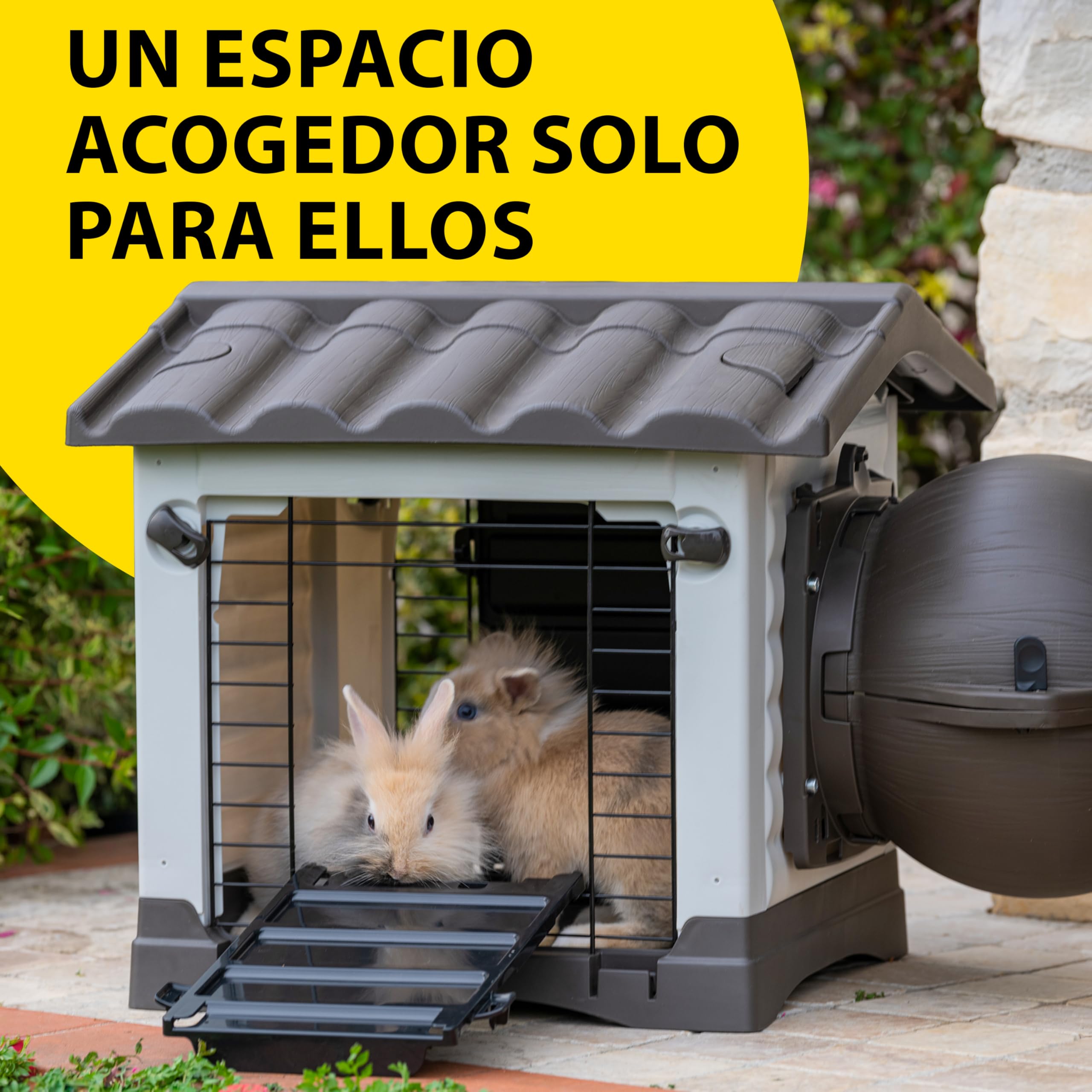 Ferplast Casita para Conejos Metro', conectable a túneles para Conejos Enanos, Hurones y cobayas, con 2 entradas, Techo Desmontable y Base con desagüe, 43 x 48 x 44 cm.
