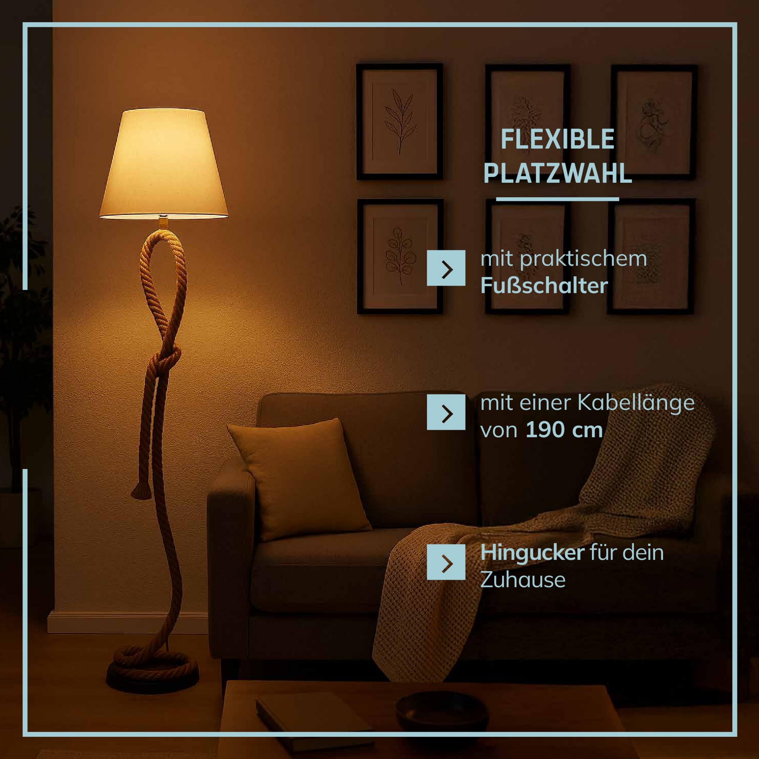 Lightbox Standleuchte 1-flammig - Stehleuchte in natur/weiß - Stehlampe für Wohnzimmer, Schlafzimmer & Esszimmer - exkl. E27 LED
