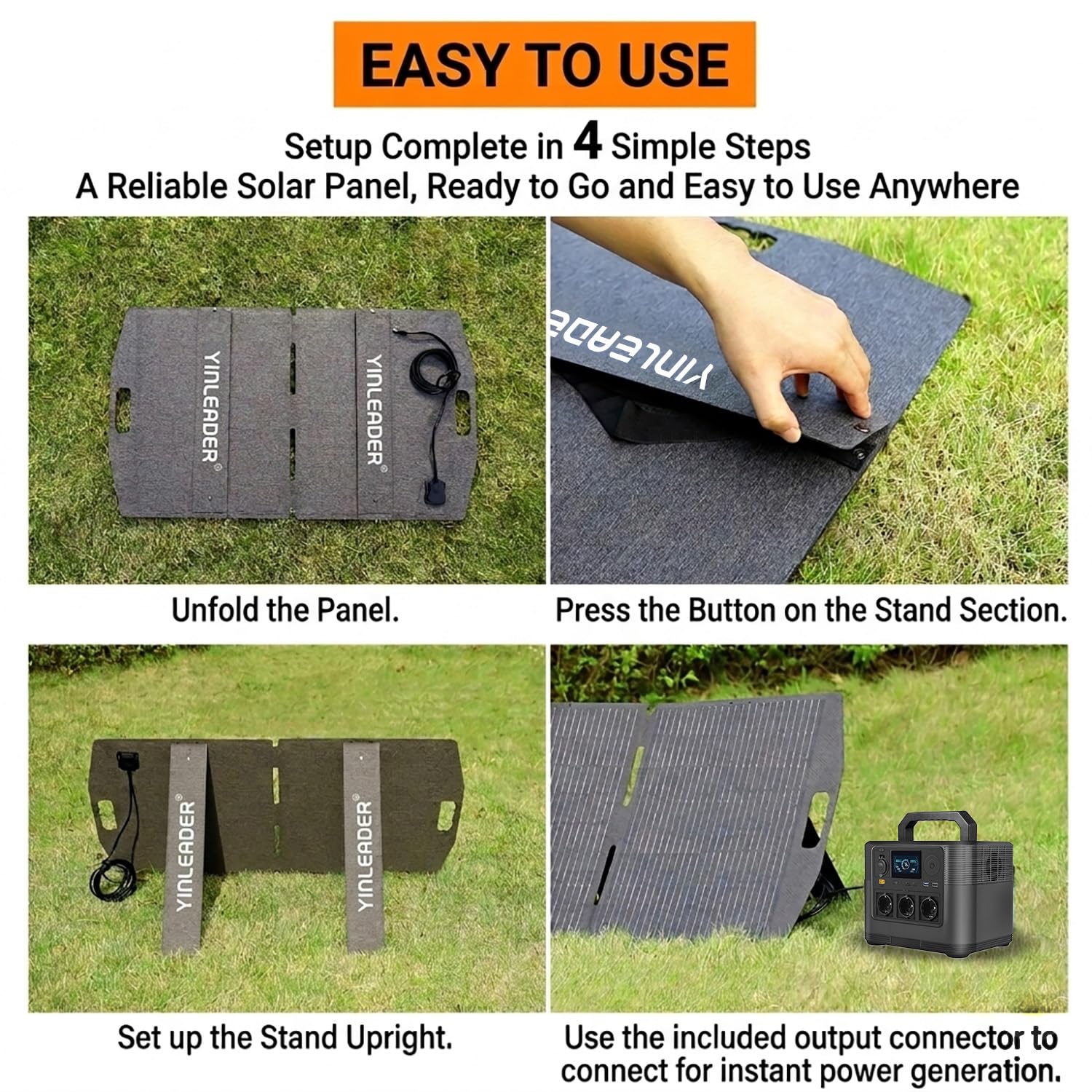 Yinleader Panneau Solaire Portable 100W 22.5% Monocristallin Pliable avec 4 Connecteurs (DC7909/DC5525/DC35135/XT60) IP65 pour Station Électrique Camping-Car