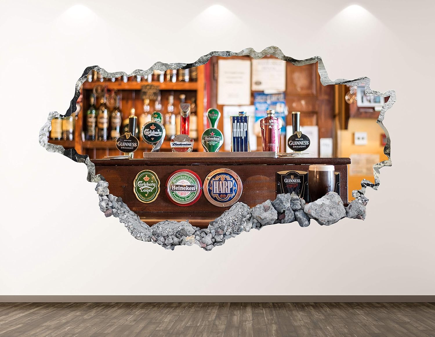 Beer Bar Wall Decal Art Decor 3D Smashed Man Cave Sticker Poster Kids Room Mural Custom Gift BL154 (50"W x 30"H)