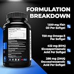 Nutratology® Omega 3 Fish Oil Supplement Triple Strength with Fatty Acids - 1200MG Fish Oil, 720 MG Omega 3 Supplements, 432MG EPA & 288MG DHA Per Softgel. Burp-less Lemon Flavour - 60 Softgels