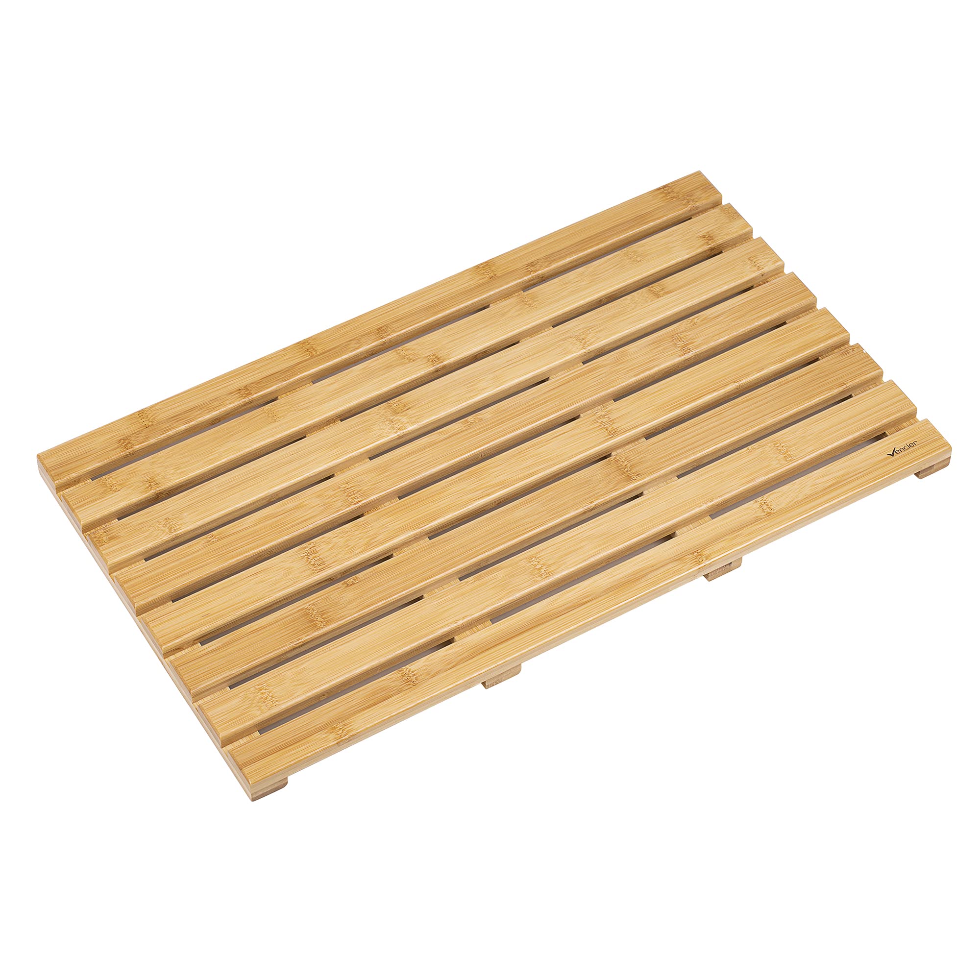 Vencier Natural Bamboo Duckboard Bath Mat | Anti Slip Mat - New Slatted Design | Spa, Bath, Shower Bathroom Decor | (Natural)