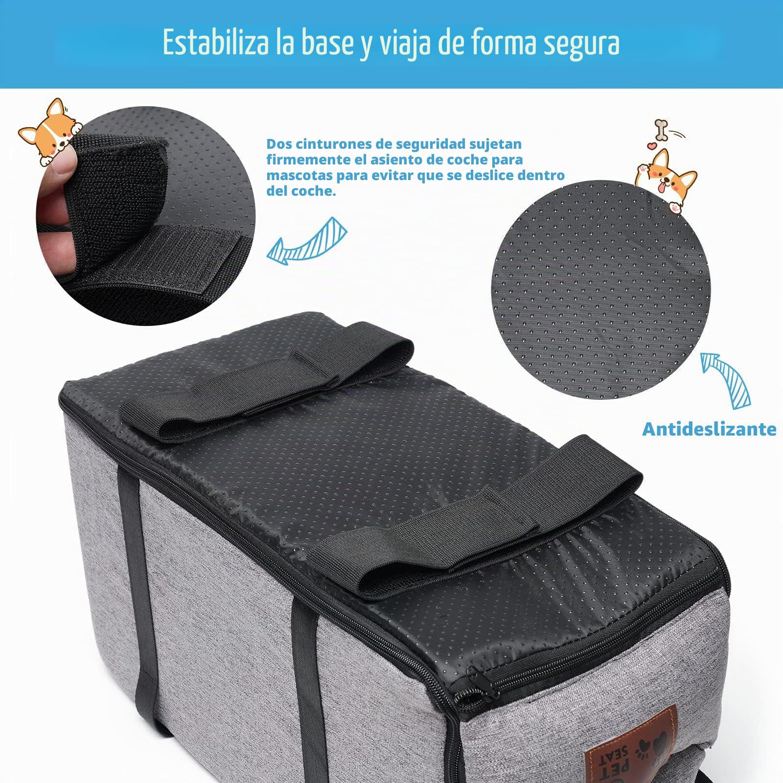 Asiento de coche para perros pequeños, asiento elevador de coche desmontable y lavable, para mascotas pequeñas de hasta 14 libras, consola central para perros y gatos, hogar, viajes (gris)