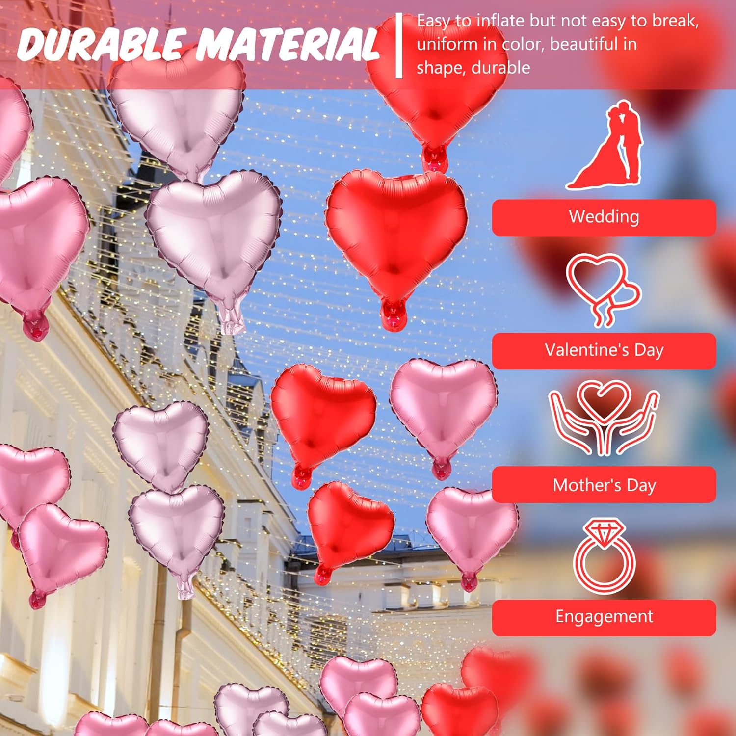 100 Pcs 10 Inch Heart Foil Balloons Valentine's Day Balloons Large Heart Shaped Balloons Romantic Love Balloon for Valentine's Day Wedding Proposal Birthday Party Room Decorations (3 colors) - Image 4