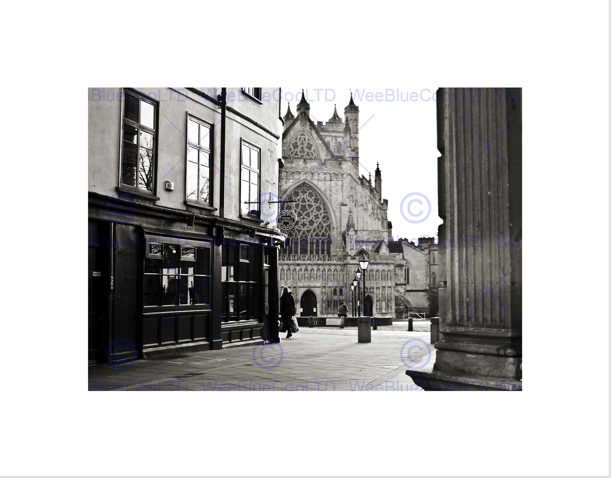 Wee Blue Coo Photo Cityscape Exeter Devon England Cathedral Alley Wall Art Print