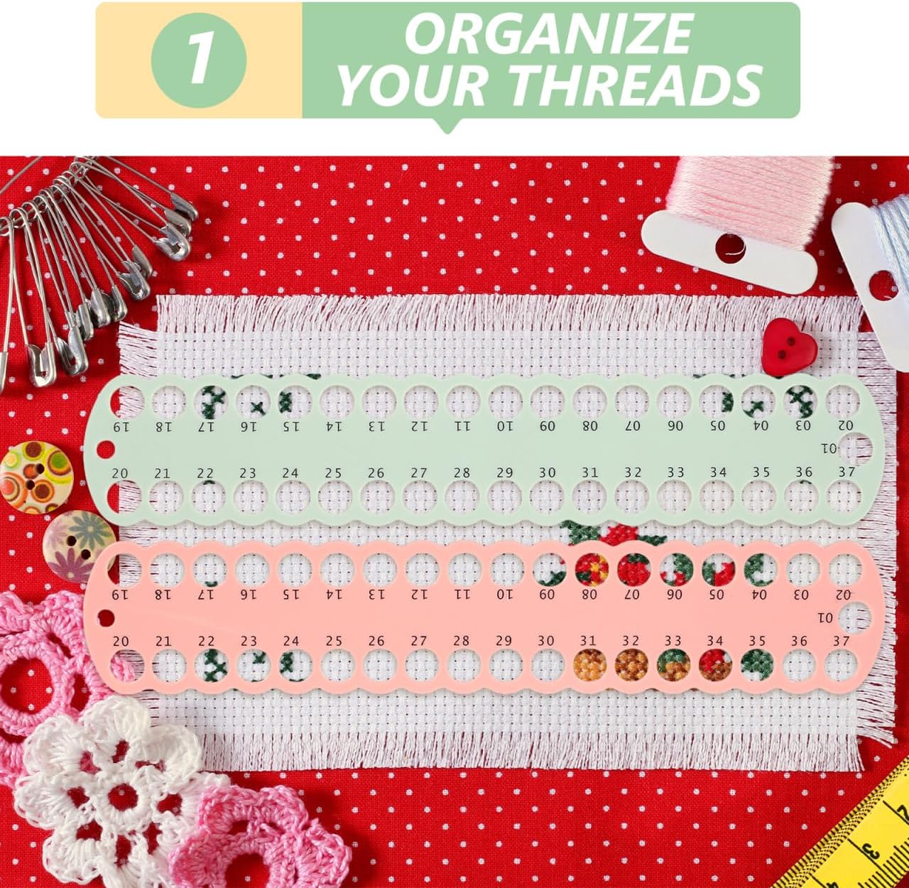 COHEALI 5-Pack Embroidery Floss Organizer Thread Winding Board Cross Stitch Holder with 37 Slots Compact Thread Storage for Craft Sewing Projects