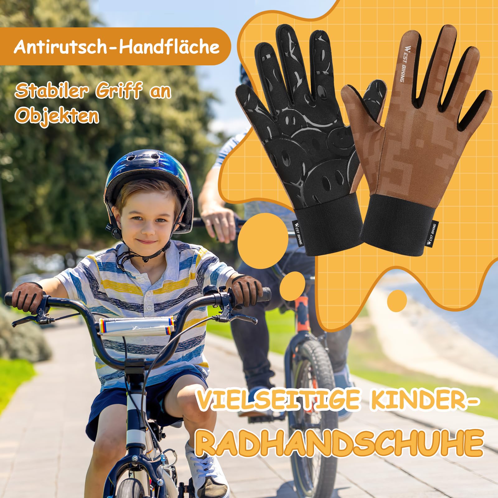 West Biking Rękawiczki rowerowe dziecięce, oddychające, do jazdy konnej, antypoślizgowe, rękawice MTB, żelowe, rękawice wyścigowe, kamuflaż, dla chłopców i dziewczynek, 4-12 lat