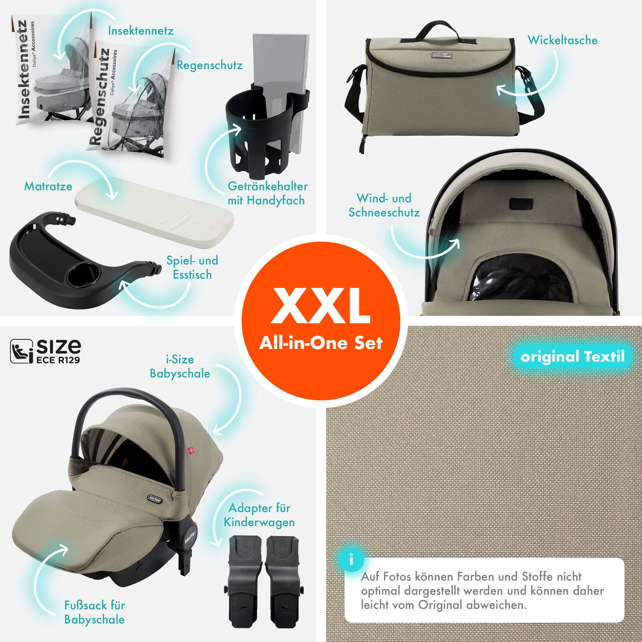 Daliya® FLEXI-PRO M 3in1 Kinderwagen & Buggy mit i-Size Babyschale, Viel Zubehör (Beige)