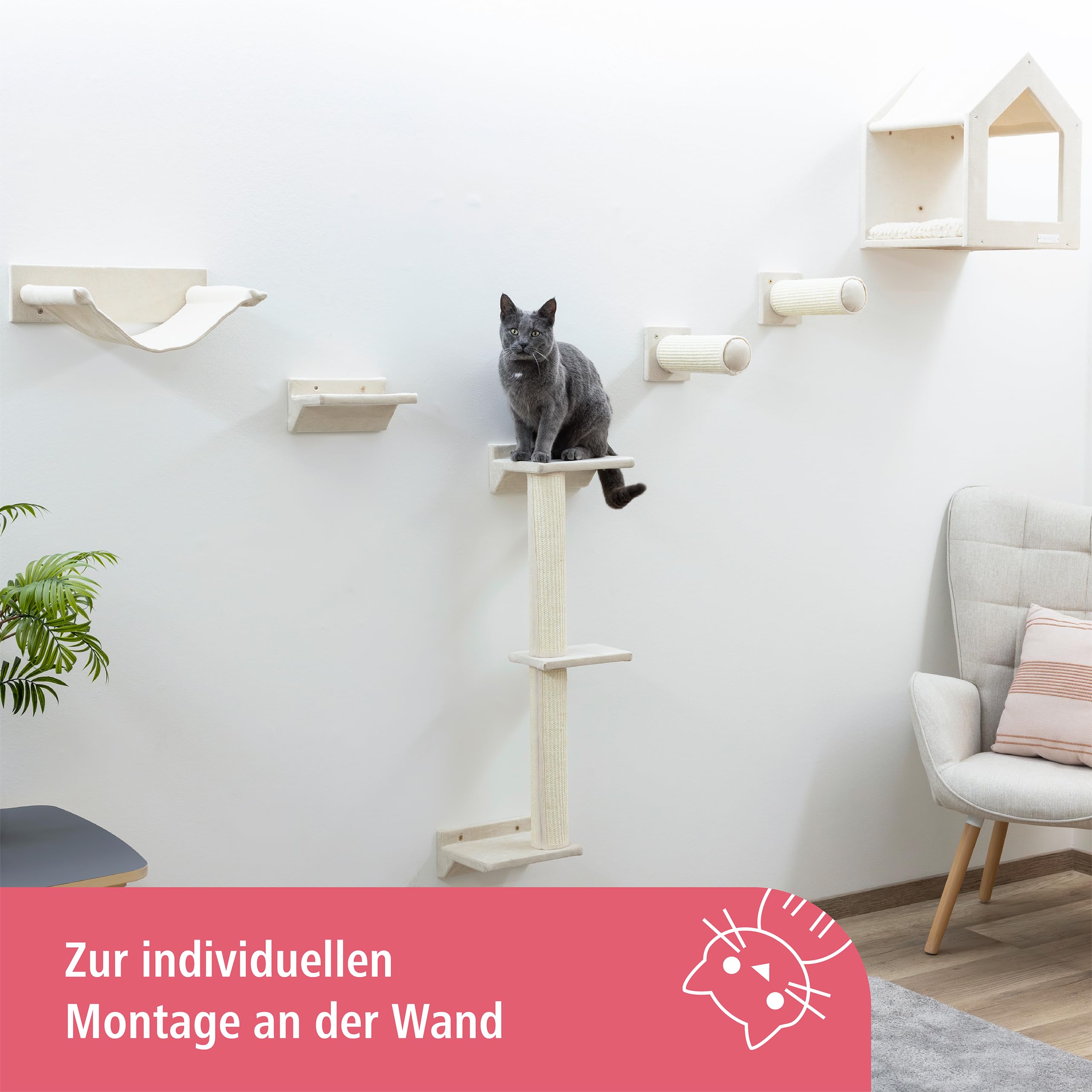 Kerbl Pet Rocódromo Monte Falco, árbol rascador de Pared, Set de rocódromo para Gatos de Seis Piezas, árbol rascador para Montar en la Pared, Cueva para Gatos, Pasarela para Gatos, Cueva mullida