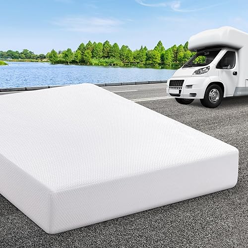 RV Mattress Short Queen 10 Inch Memory Foam Mattresses, Premium Cooling Green Tea/Gel Medium Firm Bed-Mattress in a Box for Camper/Trailer/Truck, CertiPUR-US, Made in USA 75'' x 60''