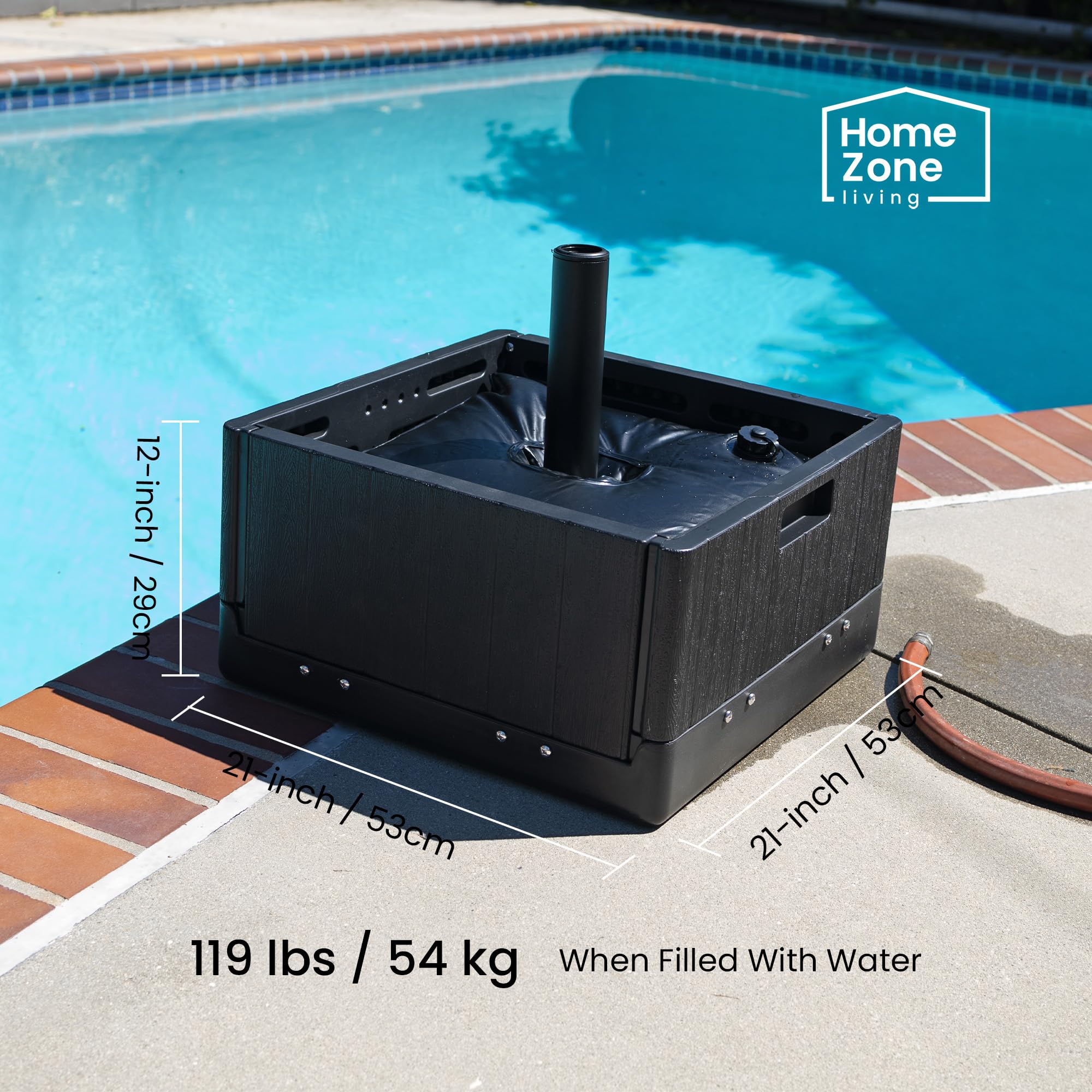 Home Zone Living Base per ombrellone Quadrata Resistente da 54 kg e 53,3 cm, con Ruote girevoli e Borsa per Il Peso dell'Acqua, per Patio, Piscina, Cortile, Convertibile Come Tavolo o fioriera,