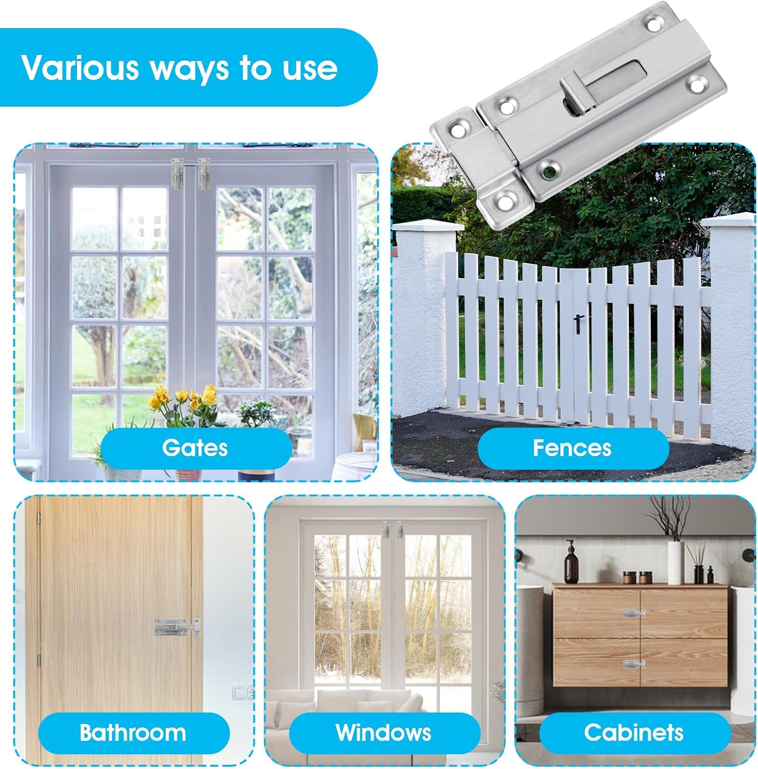 2 Pieces Bathroom Stall Door Latch 4 inch Door Bolts with Screw Stainless Steel Latch Sliding Door Lock Mounted Slide Bolt Silver Sliding Lock Bolt Bathroom Stall Hardware for Internal Doors