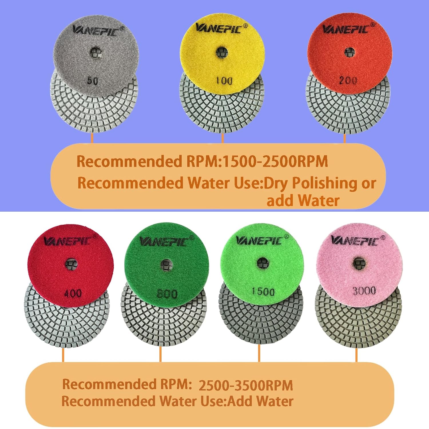 4 Inch Diamond Polishing Pads Marble polishing kit 50-3000 Wet/Dry Set 12 Pieces for Drill Grinder Polisher for Concrete Marble Quartz Stone Countertop Granite polishing refurbishment
