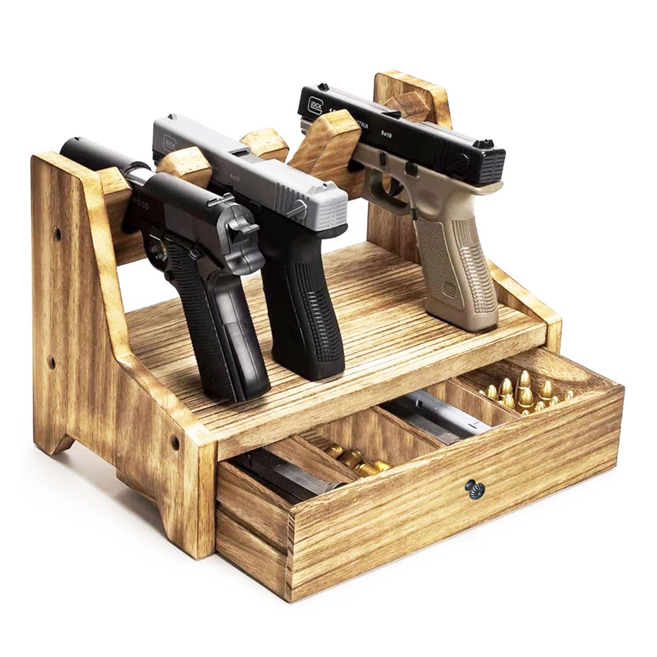 Amazon.co.jp: EdisonBrain 木製 ハンドガンラック 4本 収納 引き出し