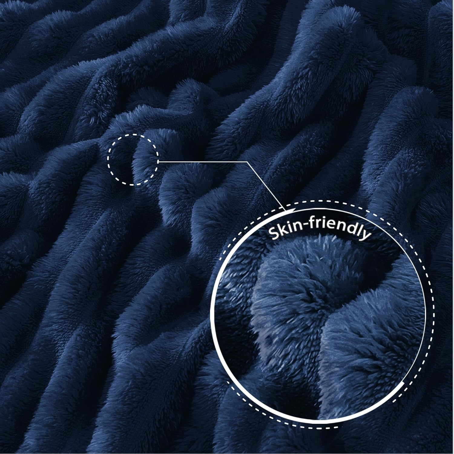 Exclusivo Mezcla Queen Size Flannel Fleece Blanket, Super Soft Striped Jacquard Bed Blanket, Lightweight Fuzzy Cozy for All Seasons, 90x90 Inches, Navy Blue - Image 5