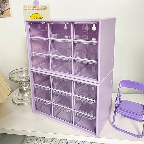 Miniatura 2 de Feadily Organizador de cajones pequeños de 2 piezas para escritorio, organizador de cajones de escritorio con 9 cajones transparentes, cajones de
