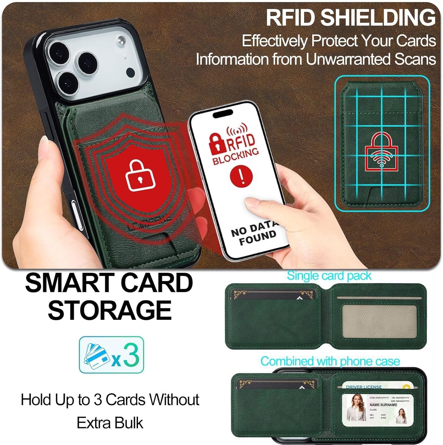 Detachable Magnetic Leather Wallet Case for iPhone 17/17 Air/17 Pro/17 Pro Max, RFID Protection Cover with Stand Function(Brown,17 Pro Max)