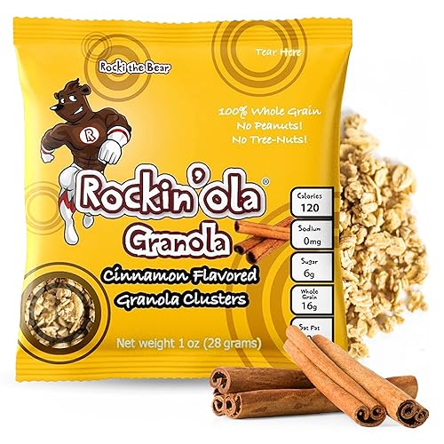 Rockin'Ola - Racimos de granola, aperitivo de desayuno rápido, sin alérgenos, sin sabores, colores ni conservantes artificiales (canela)