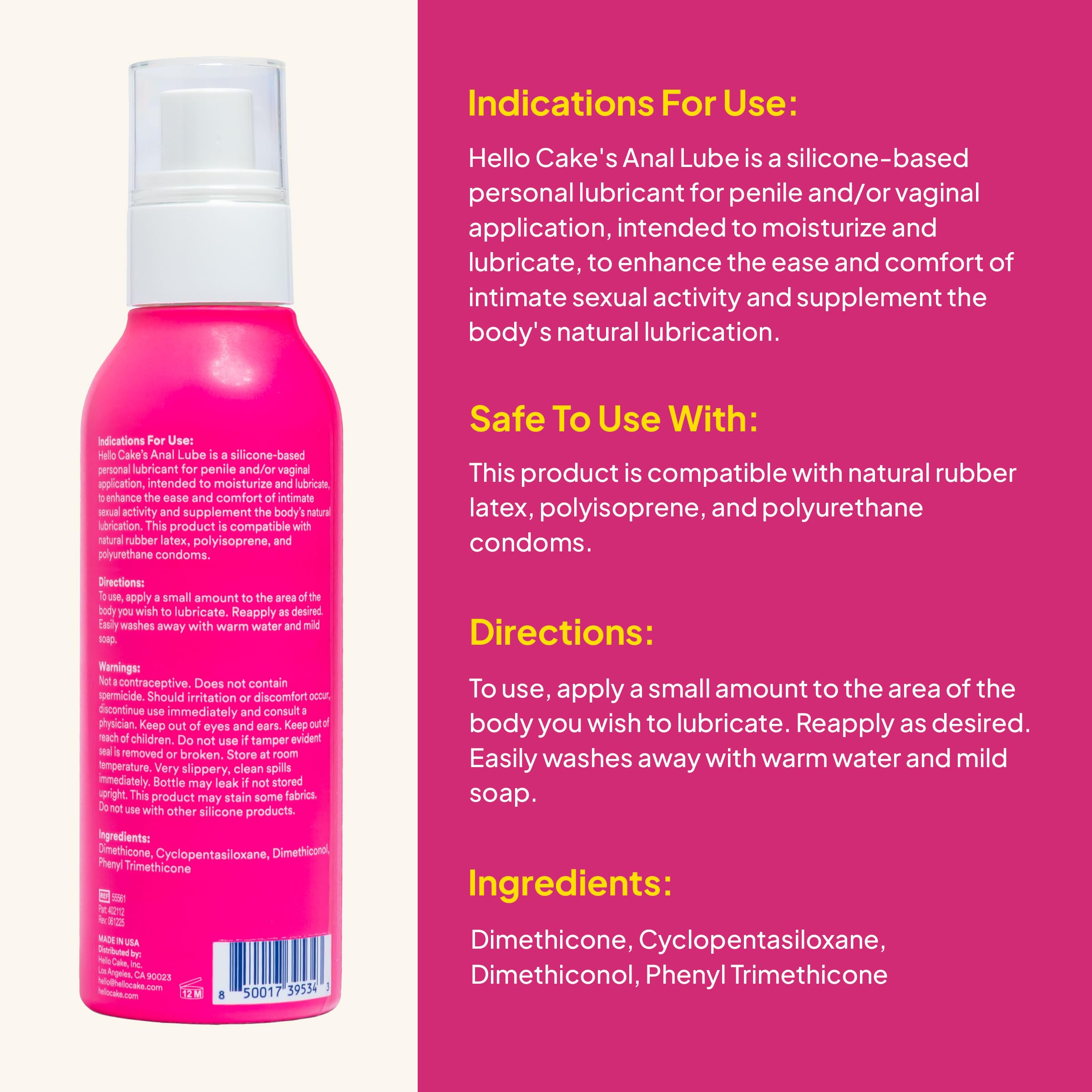 Hello Cake Silicone-Based Lube – Silky Smooth & Ultra Slippery, Long Lasting Premium Personal Lubricant – Water Resistant Lube for Men, Women, and Couples 3.3 fl oz: Anal