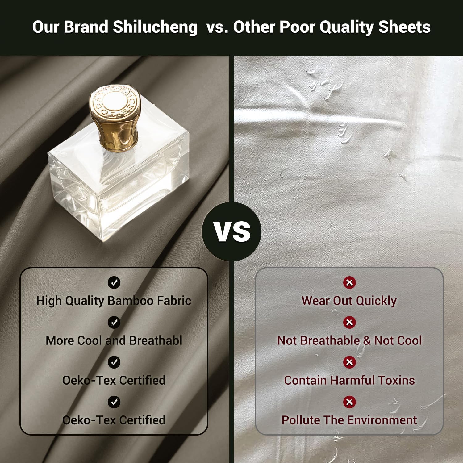 Shilucheng 4 Piece King Sheet Sets, Cooling Sheets, Blend Rayon Derived from Bamboo, Deep Pocket Up to 16", Breathable & Soft Bed Sheets, Hotel Silky Bedding Set, Taupe - Image 6