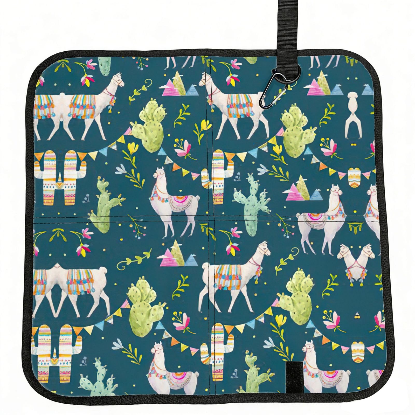 YQxwJL Llama Animal Alpaca Tropical Cactus Print Foldable Seat Cushion, Oxford And Pvc Waterproof Portable Seat Pad For Outdoor Camping Hiking