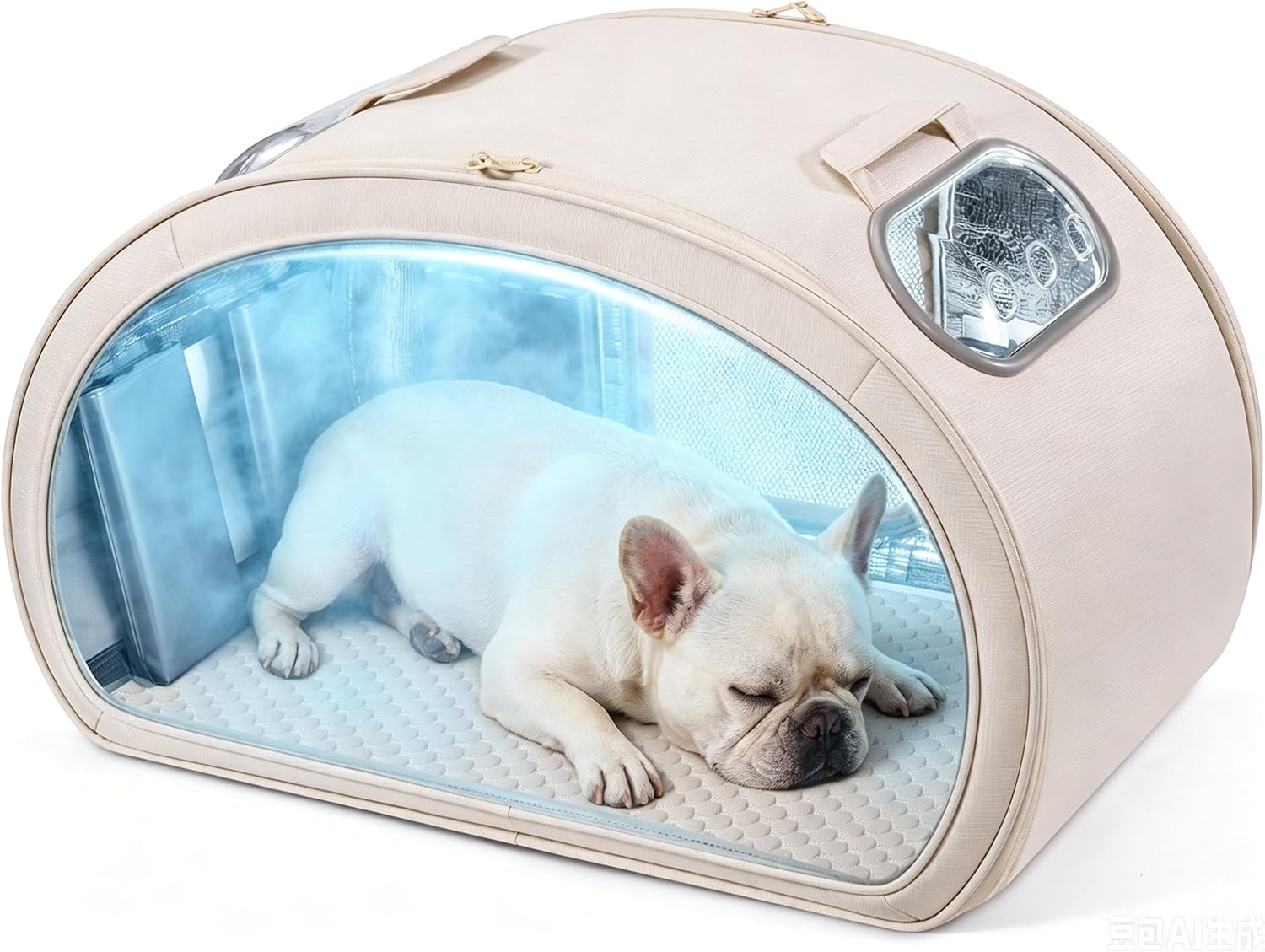 Pecute Cooling Dog House, with Cooling Mat for Small Dogs, Indoor Cat Bed with Insulation and 6 ice Packs Cooling for Cat and Dog, Foldable Outdoor Cat House for Hot Summer Days, L, Cream