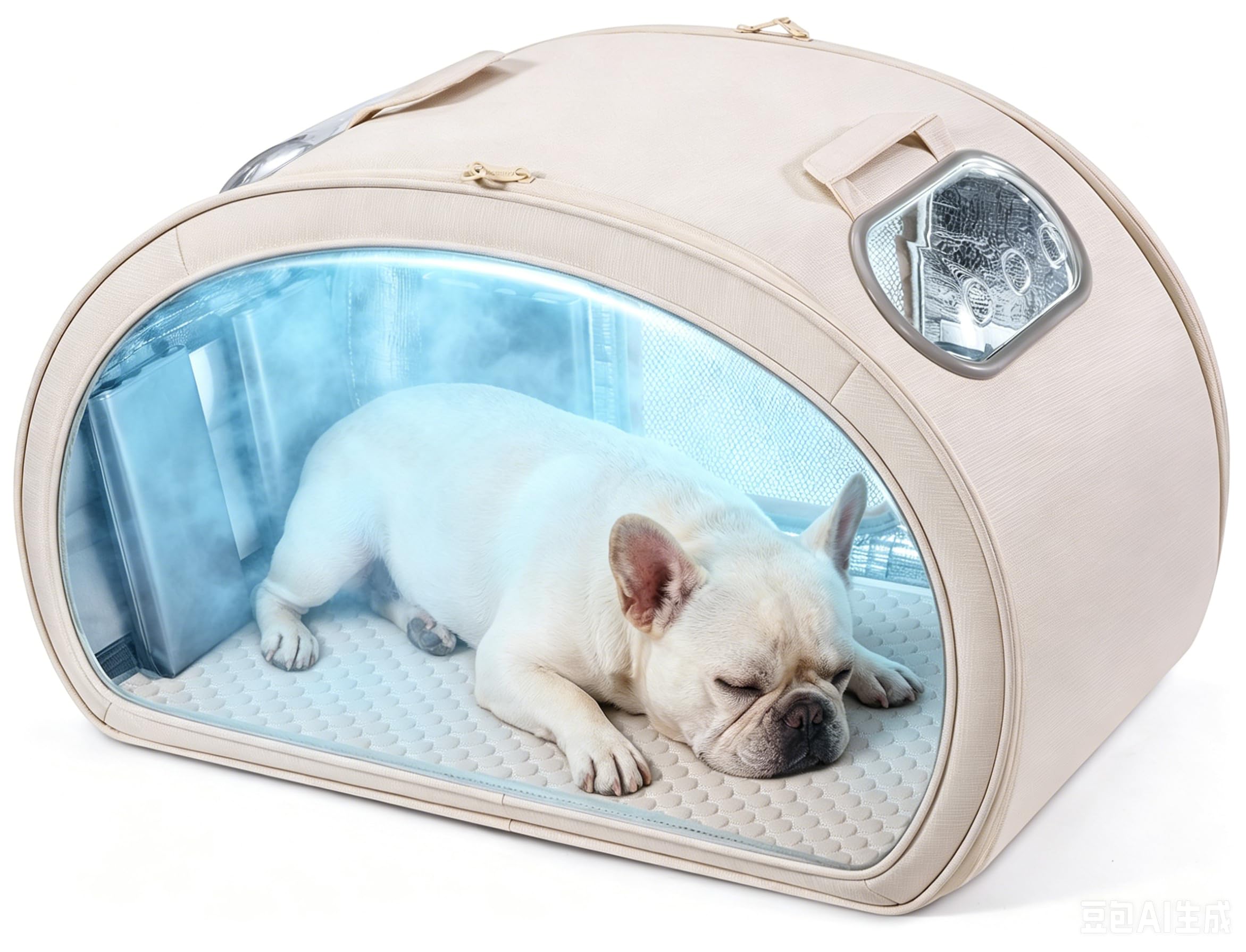 pecute dog cooling house, with cooling mat for small dogs, indoor cat bed with insulation and 6 built-in ice packs cooling for cat, foldable outdoor cat house for small pets under 17.6lbs, l, cream