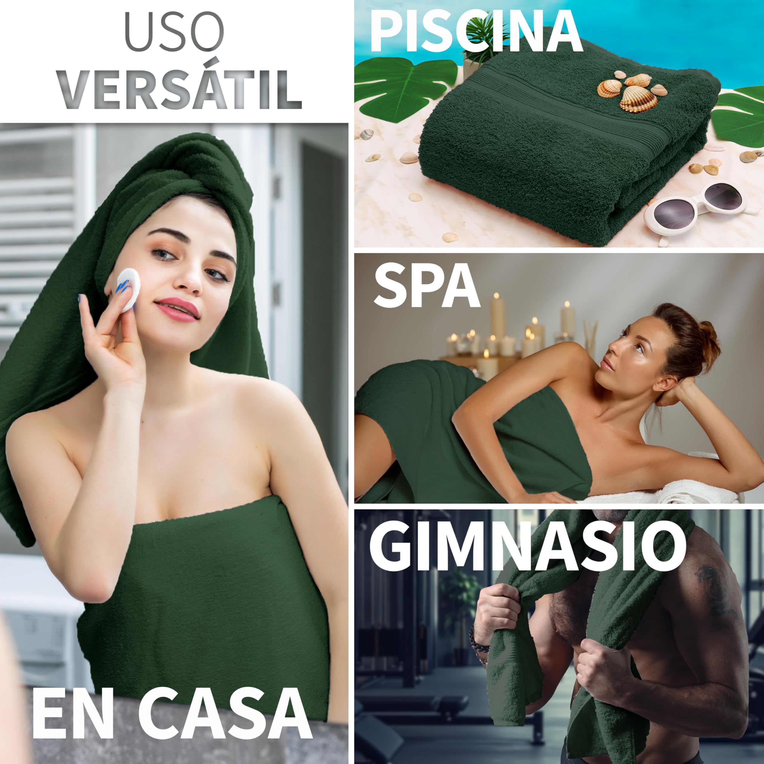 NatureMark Paquete de 2 Toallas de baño de 70 x 140 cm, Toalla de Ducha en Paquete Doble, Color: Verde Oscuro