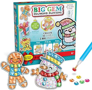 Creativity for Kids Holiday Big Gem Diamond Painting Kit | Create 12 Festive Stickers & 2 Suncatchers with 1000+ Colorful Gems | Fun for Parties, Gifts, Ornaments & Seasonal Decor Ages 6+