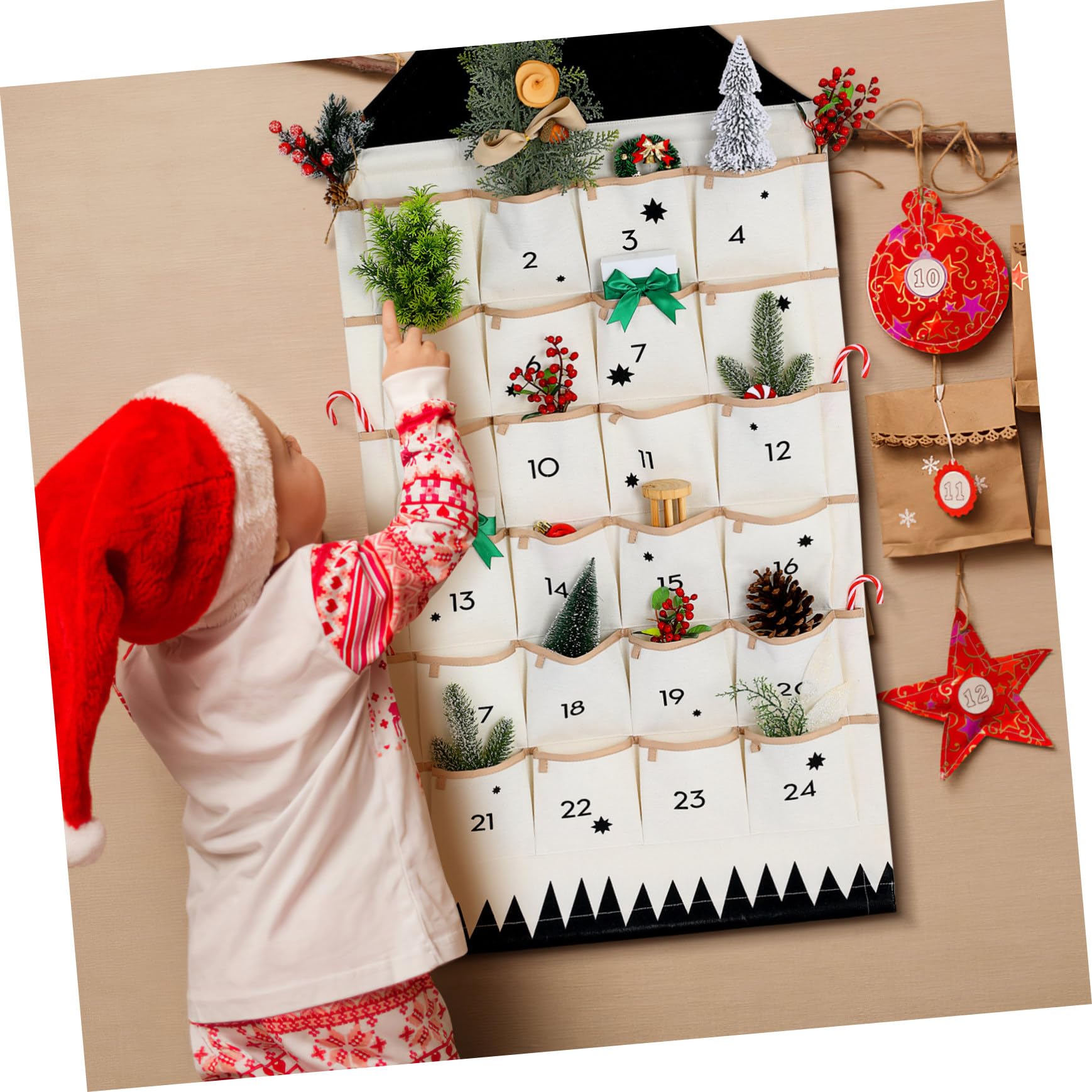 VICASKY Weihnachtskalender Wandtasche Aus Baumwolle Mit 24 Taschen Multi Aufbewahrungstasche Kleinigkeiten Organizer Zum Hängen