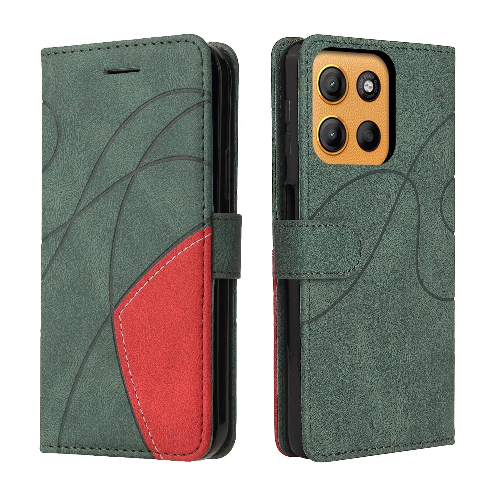 CXTCASE Handyhülle für Motorola Moto G15 Hülle, Flip PU Lederhülle Cover, Modisch Flip Case für Motorola Moto G15 Hülle Klapphülle Handytasche Schutzhülle, Grün