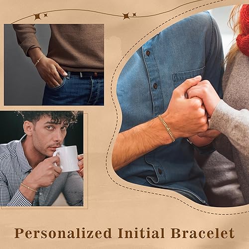 Miniatura 6 de Pulsera con inicial para hombre, cadena de eslabones cubanos de oro y plata, ajustable, joyería para hombre, regalos únicos para hombres, marido,