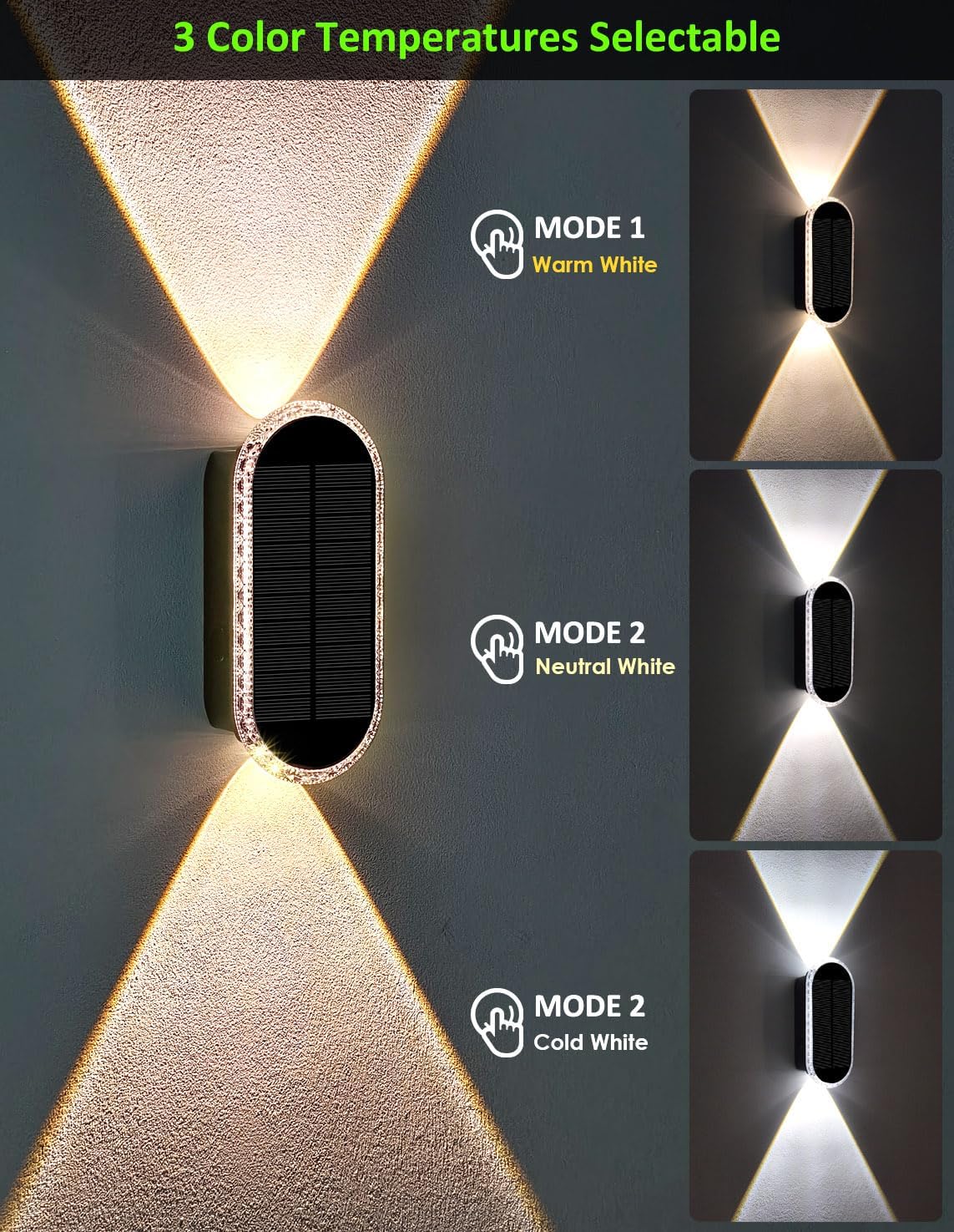 Solar Fence Lights Outdoor, 3000K/4000K/6000K 3 Modes Solar Wall Lights Outdoor Waterproof, Up&Down Dual-Head Outdoor Solar Lights for Yard House Fence Backyard Deck Garden Patio Porch, 6 PK - Image 4