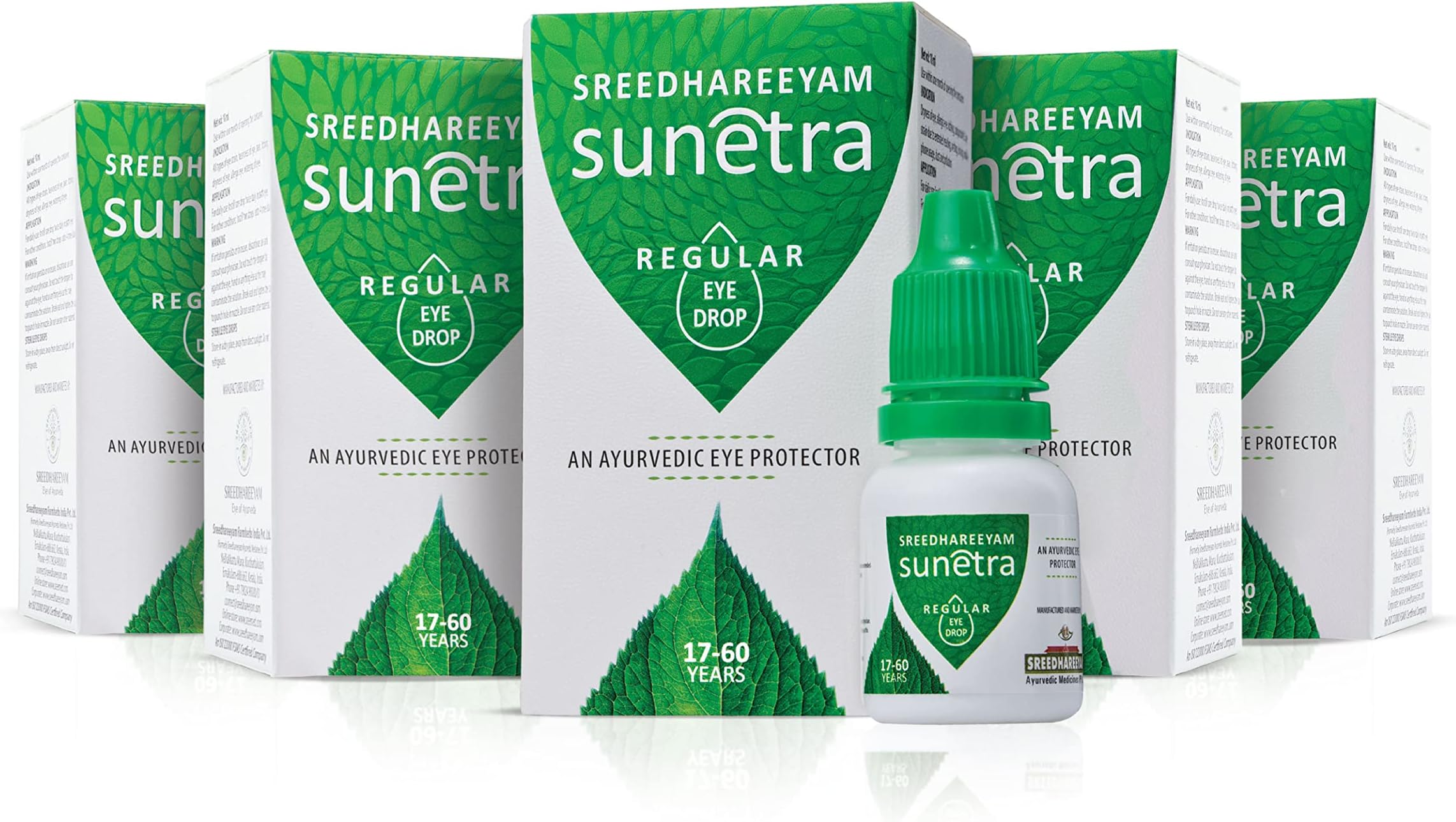 Sreedhareeyam Ayurveda Sunetra Regular Herbal Eyedrops Pack (17-60 years age) from Renowned Eye Hospital, Relieves Dryness, Redness & Itching, Cooling Daily-use Eyedrops with Rosewater, Holy Basil Leaves and Pure Honey, 100% Ayurvedic (Pack of 5)