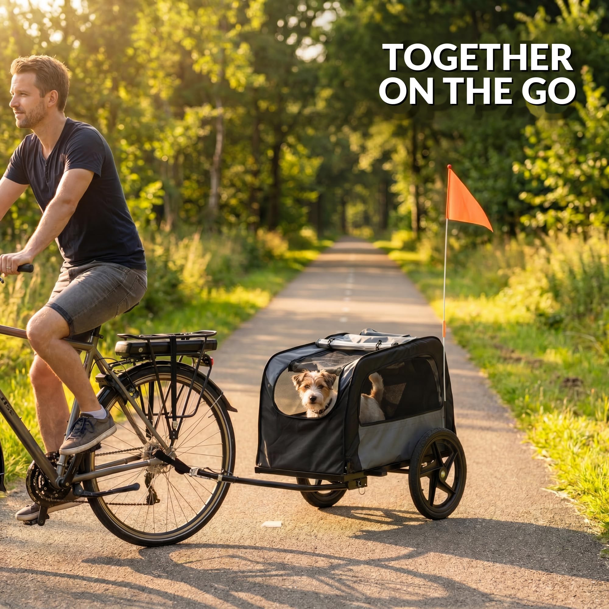 Remolque de bicicleta para perro 2 en 1 plegable con función de cochecito, carrito para perros pequeños, ventilación, cinturón de seguridad, reflectores, carga máx. 30 kg, negro y gris