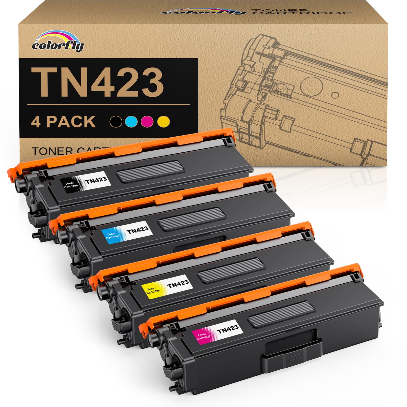 colorfly TN423 Toner compatibile con Brother TN-423 TN-421 per Brother MFC-L8690CDW HL-L8260CDW HL-L8360CDW MFC-L8900CDW DCP-L8410CDW DCP-L8410CDN (nero, ciano, giallo, magenta, confezione da 4 pezzi)