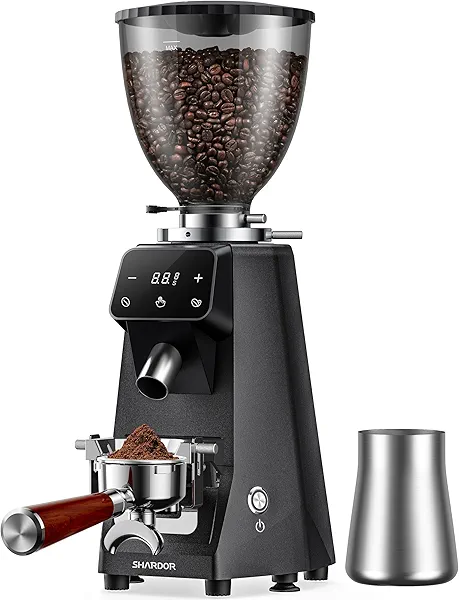 SHARDOR 64mm Flat Burr Commercial Coffee Grinder, Precision 100-Level Grind Settings, LED Touchscreen Interface, Die-Cast Aluminum Housing, 17.6oz Hopper, Anti-Static Technology
