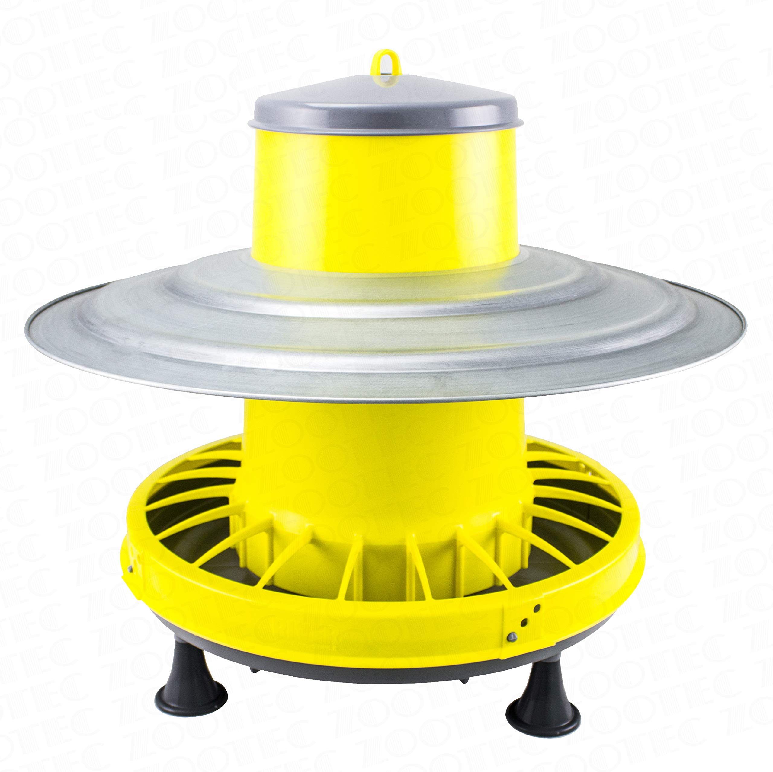 Mangiatoia Galline 16 kg con Antipioggia Parasole in Lamiera Zincata, per Polli, Anatre, Oche, con Antispreco, Automatica, a Tramoggia, da Appendere, in Plastica, da Esterno/Interno