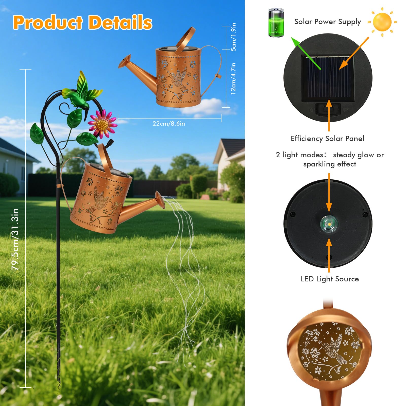 Solar Lantern Outdoor Waterproof Hummingbird Garden Decor Gifts for Women Mom and Grandma Solar LED Decorative Hanging Metal Light for Yard Backyard Farm - Image 3