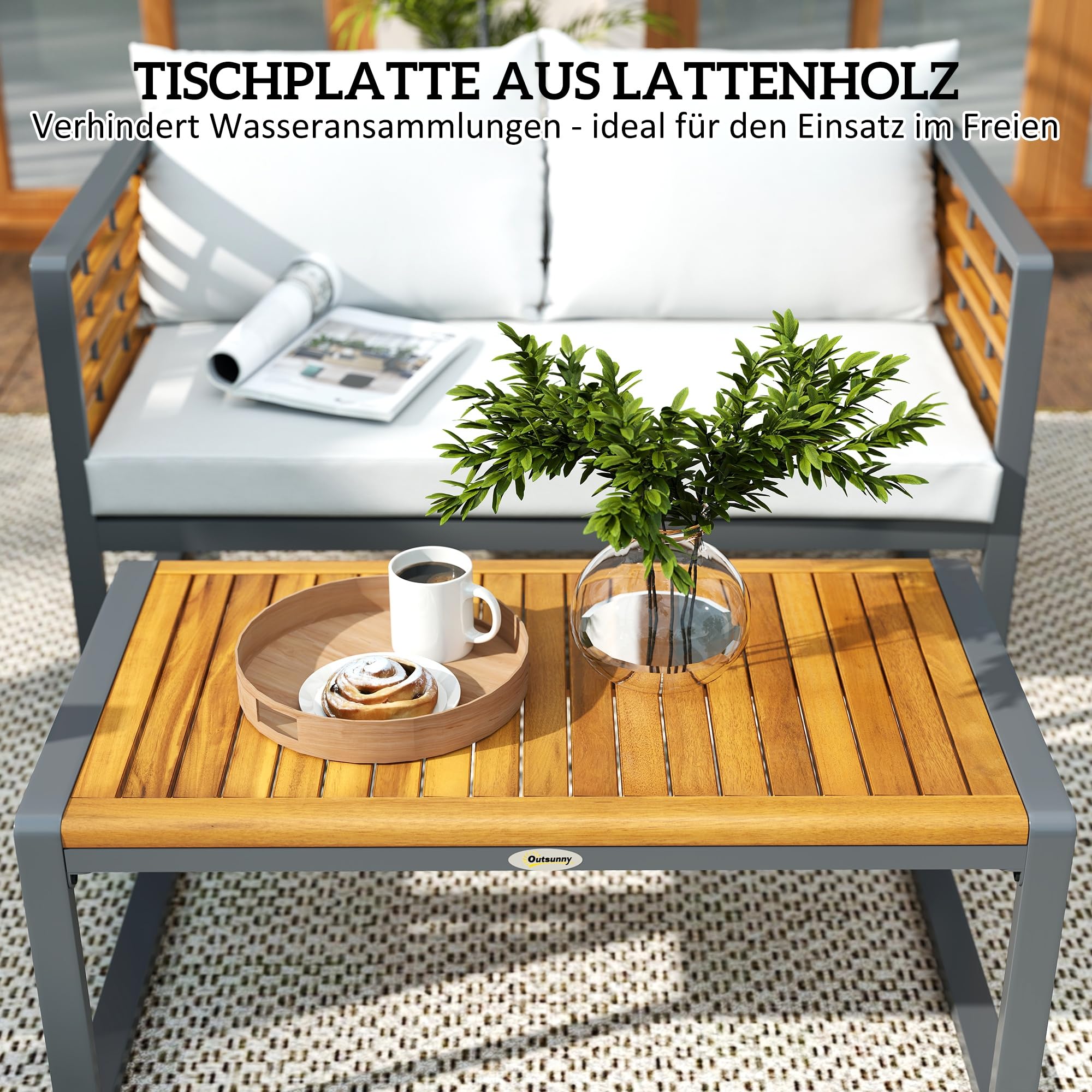 Gartenmöbel Set, Balkonmöbel Gartenlounge Set für 3-4 Personen, Tisch