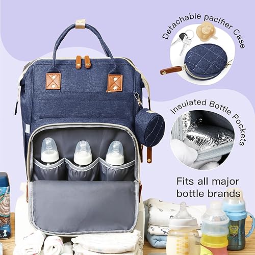 Miniatura 8 de Mochila para pañales con cambiador, bolsa de bebé de gran capacidad, más de 15 bolsillos, puerto USB, mochila de viaje impermeable para mamá y papá,