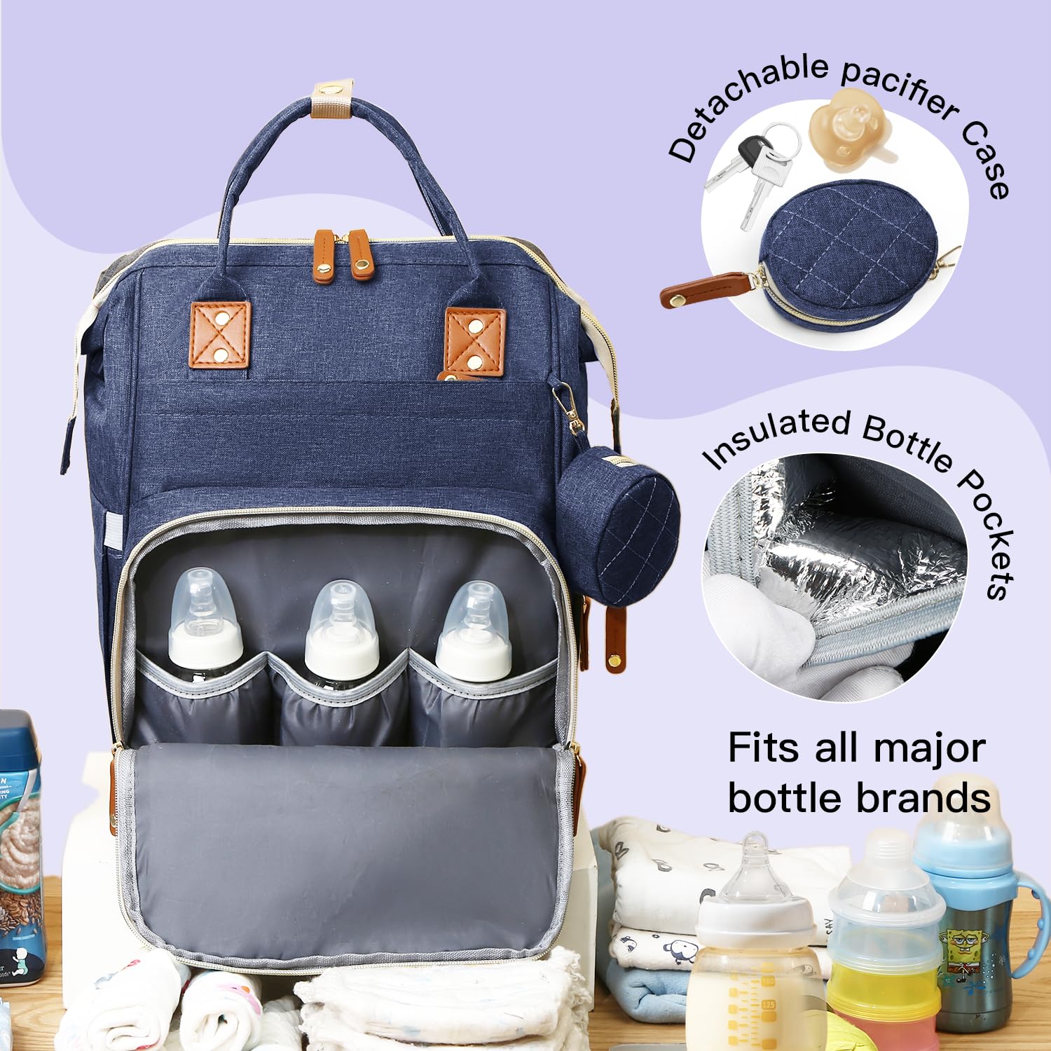 GLIXAVIA Baby Diaper Bag, Diaper Backpack, Mommy Bags with Multiple Pockets – Well-Designed, Spacious & Convenient for Parents,Waterproof, Blue